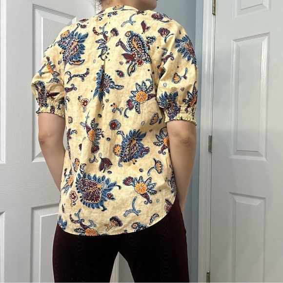A.L.C. Blouse Puff Sleeve Apricot Ellis Patterned Boho Tie Cotton Size 6 Small - Picture 3 of 7
